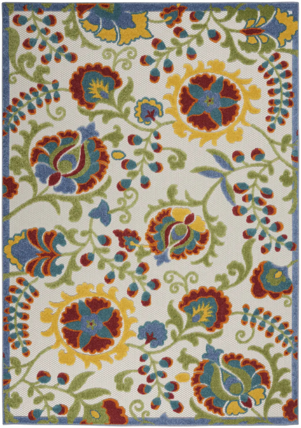 6' X 9' Ivory Green Red And Yellow Floral Indoor Outdoor Area Rug Homeroots Outdoor