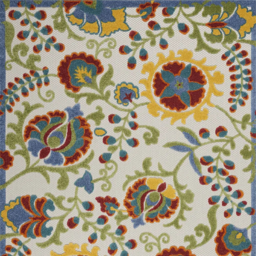6' X 9' Ivory Green Red And Yellow Floral Indoor Outdoor Area Rug Homeroots Outdoor