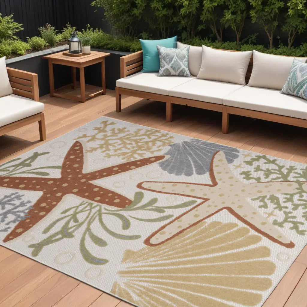 6' X 9' Ivory Orange And Blue Indoor Outdoor Area Rug Homeroots Outdoor