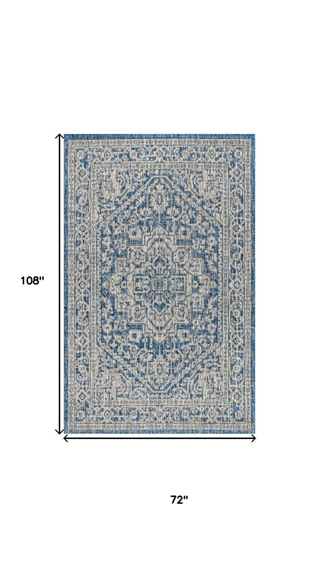 6' X 9' Navy Blue And Gray Medallion Indoor Outdoor Area Rug Homeroots Outdoor