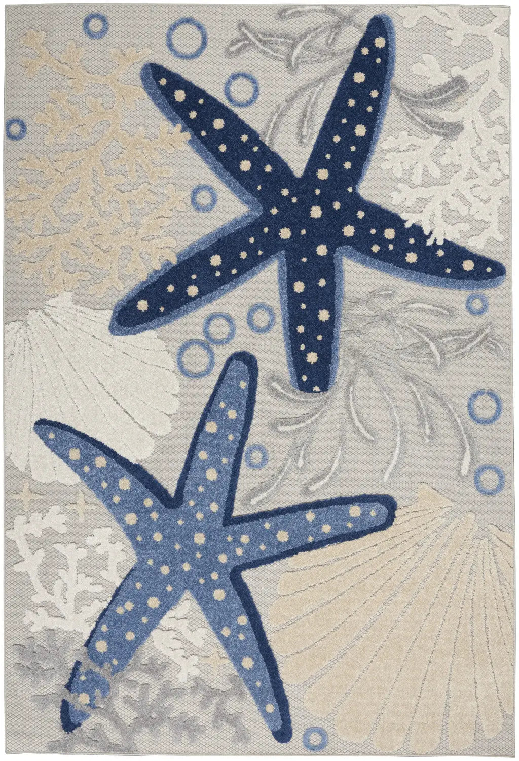 6' X 9' Navy Blue And Gray Starfish Indoor Outdoor Area Rug Homeroots Outdoor