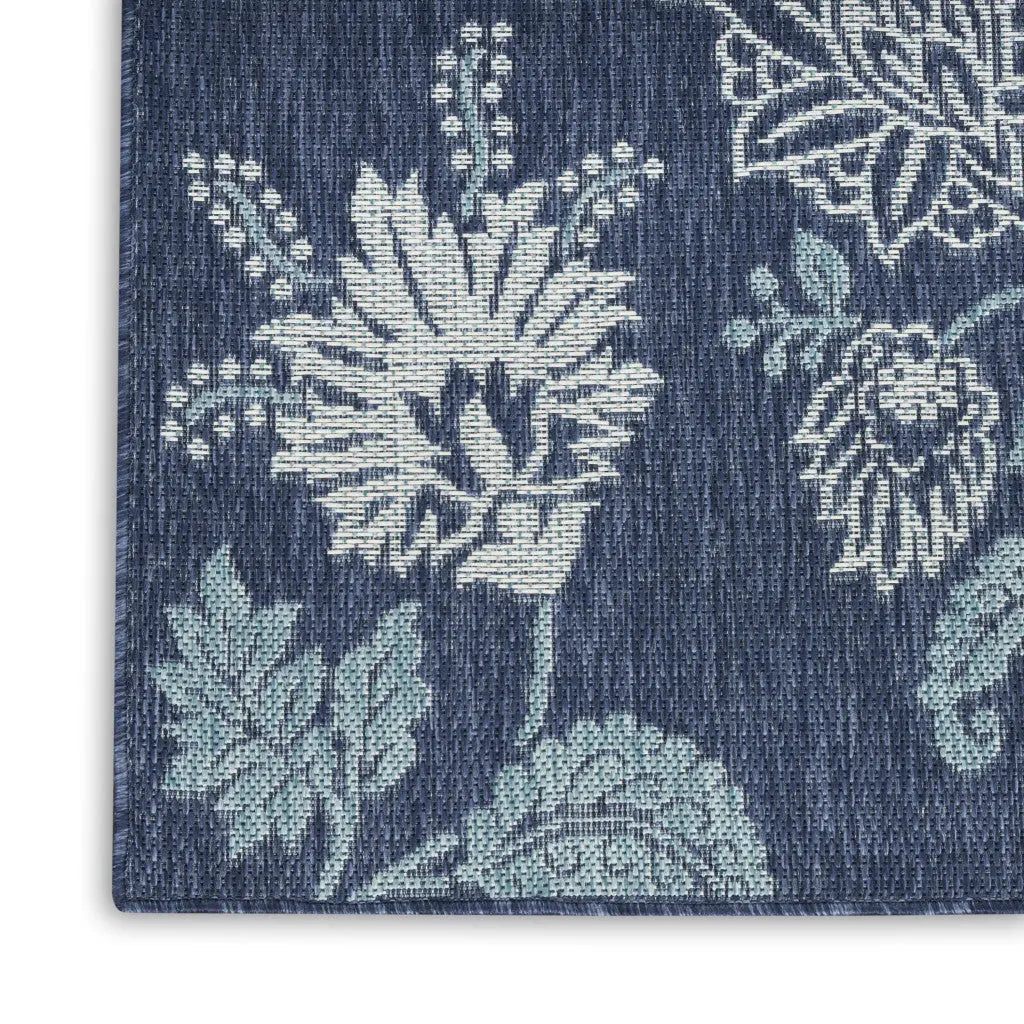 6' X 9' Navy Blue And Ivory Floral Indoor Outdoor Area Rug Homeroots Outdoor