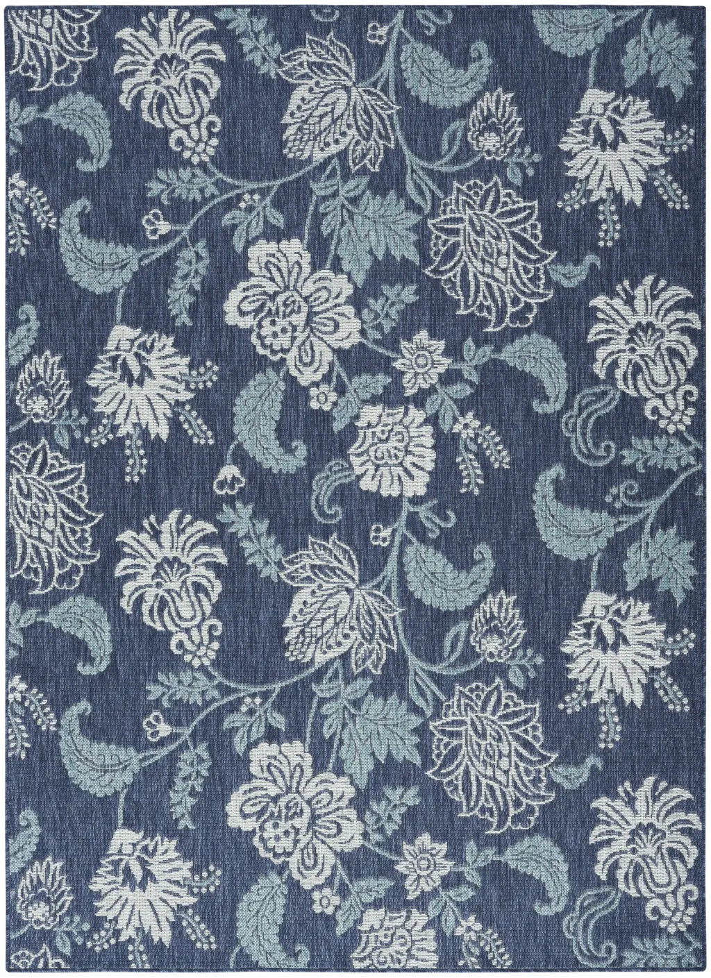 6' X 9' Navy Blue And Ivory Floral Indoor Outdoor Area Rug Homeroots Outdoor