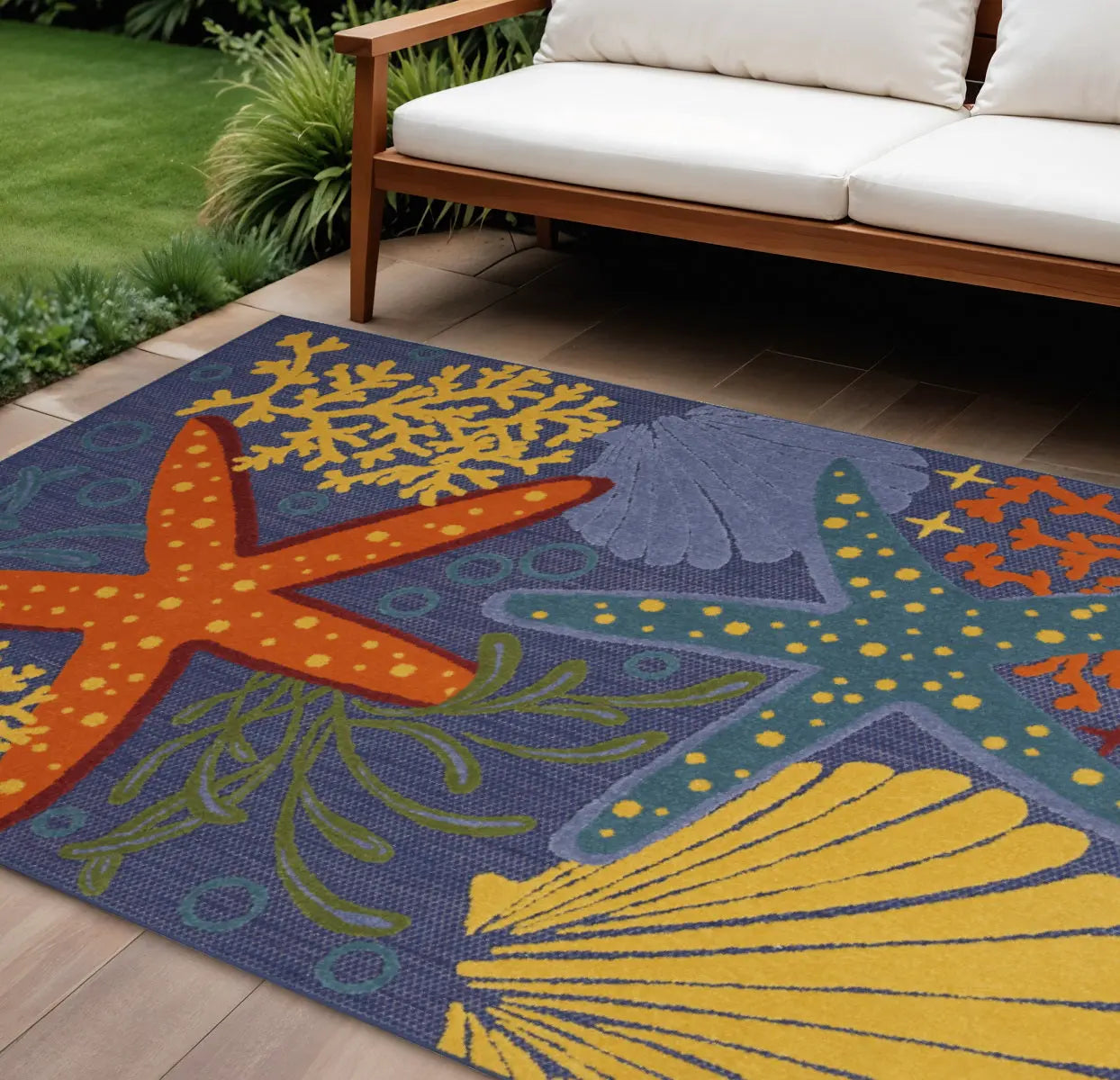 6' X 9' Orange Green And Blue Indoor Outdoor Area Rug Homeroots Outdoor