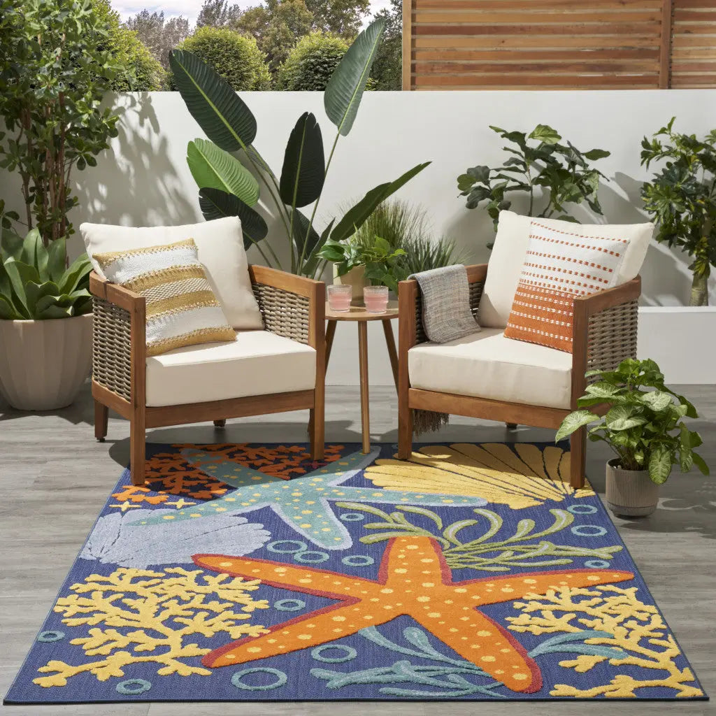 6' X 9' Orange Green And Blue Indoor Outdoor Area Rug Homeroots Outdoor