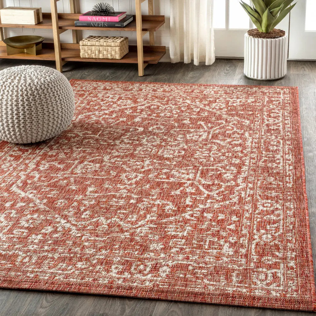 6' X 9' Red And Taupe Medallion Indoor Outdoor Area Rug Homeroots Outdoor