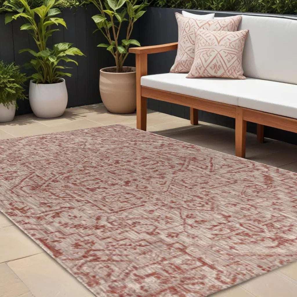 6' X 9' Red And Taupe Medallion Indoor Outdoor Area Rug Homeroots Outdoor