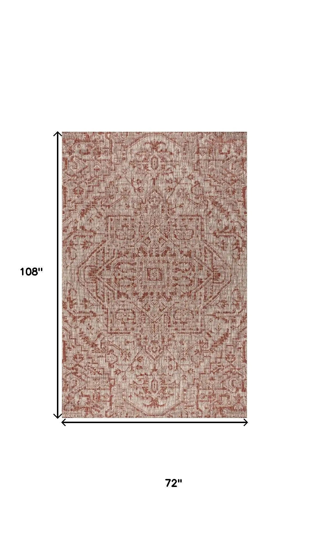 6' X 9' Red And Taupe Medallion Indoor Outdoor Area Rug Homeroots Outdoor