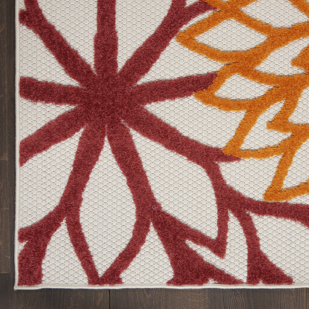 6' X 9' Red Yellow Green Orange And Ivory Floral Indoor Outdoor Area Rug Homeroots Outdoor