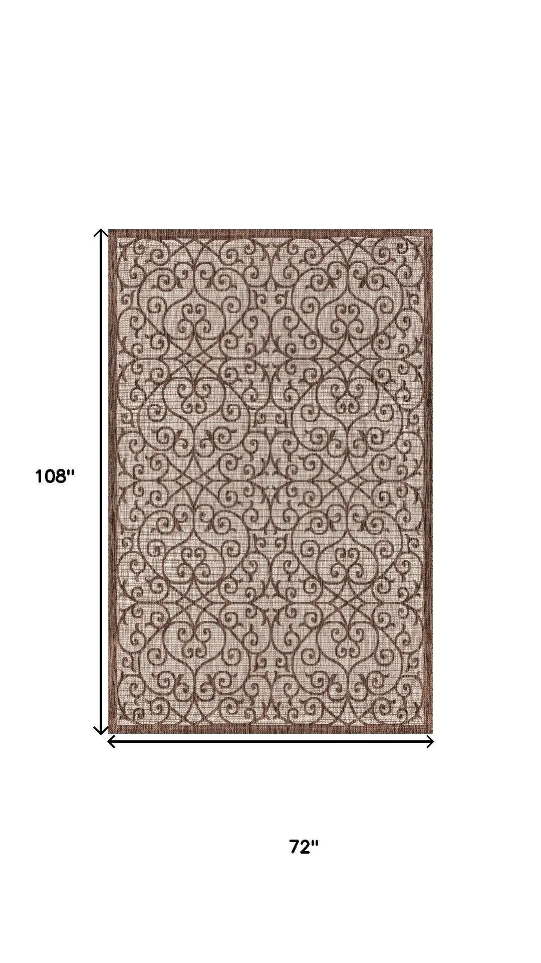 6' X 9' Taupe And Espresso Geometric Indoor Outdoor Area Rug Homeroots Outdoor