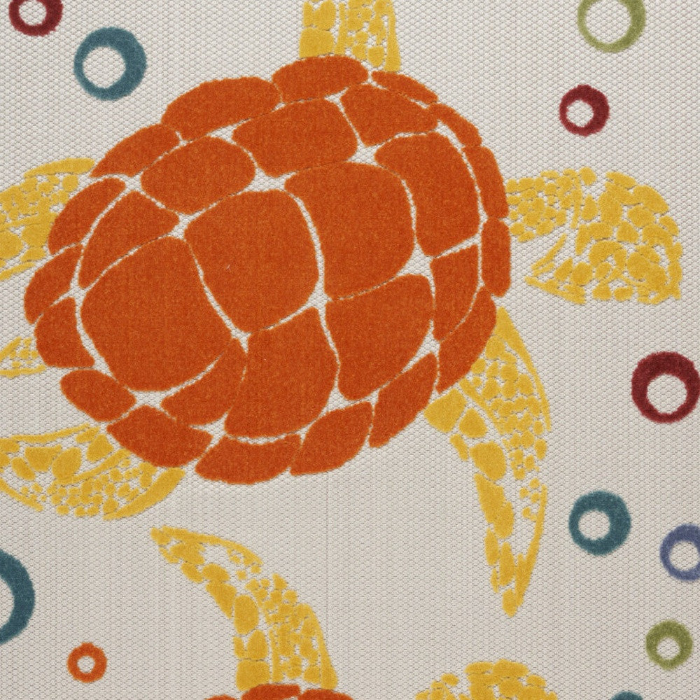6' X 9' Teal And Orange Sea Turtle Indoor Outdoor Area Rug Homeroots Outdoor