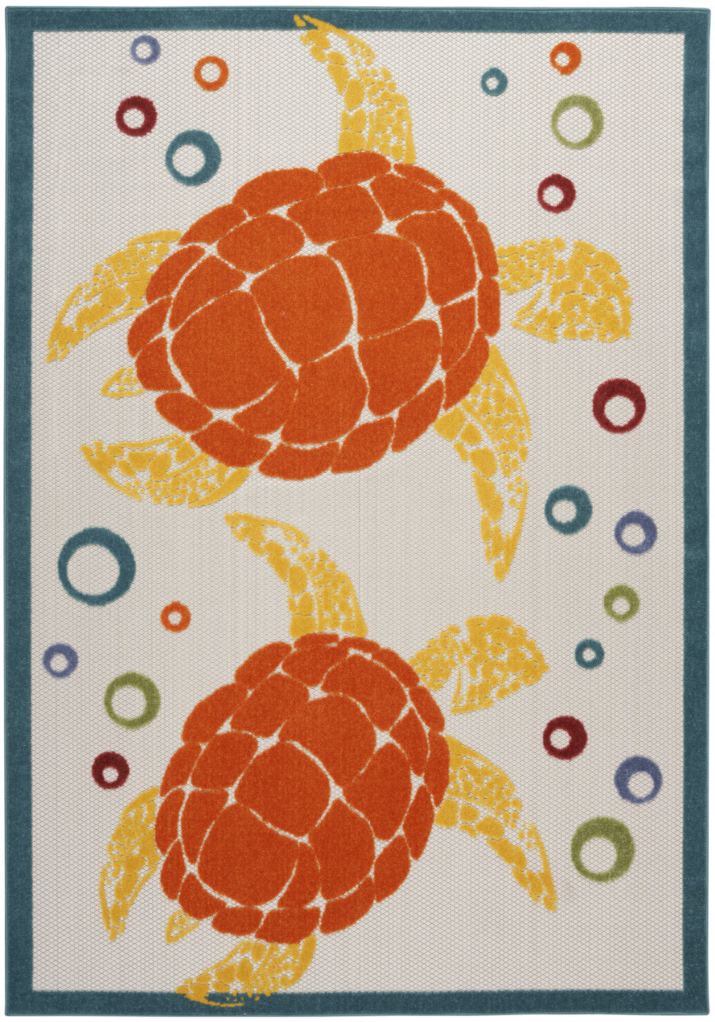 6' X 9' Teal And Orange Sea Turtle Indoor Outdoor Area Rug Homeroots Outdoor