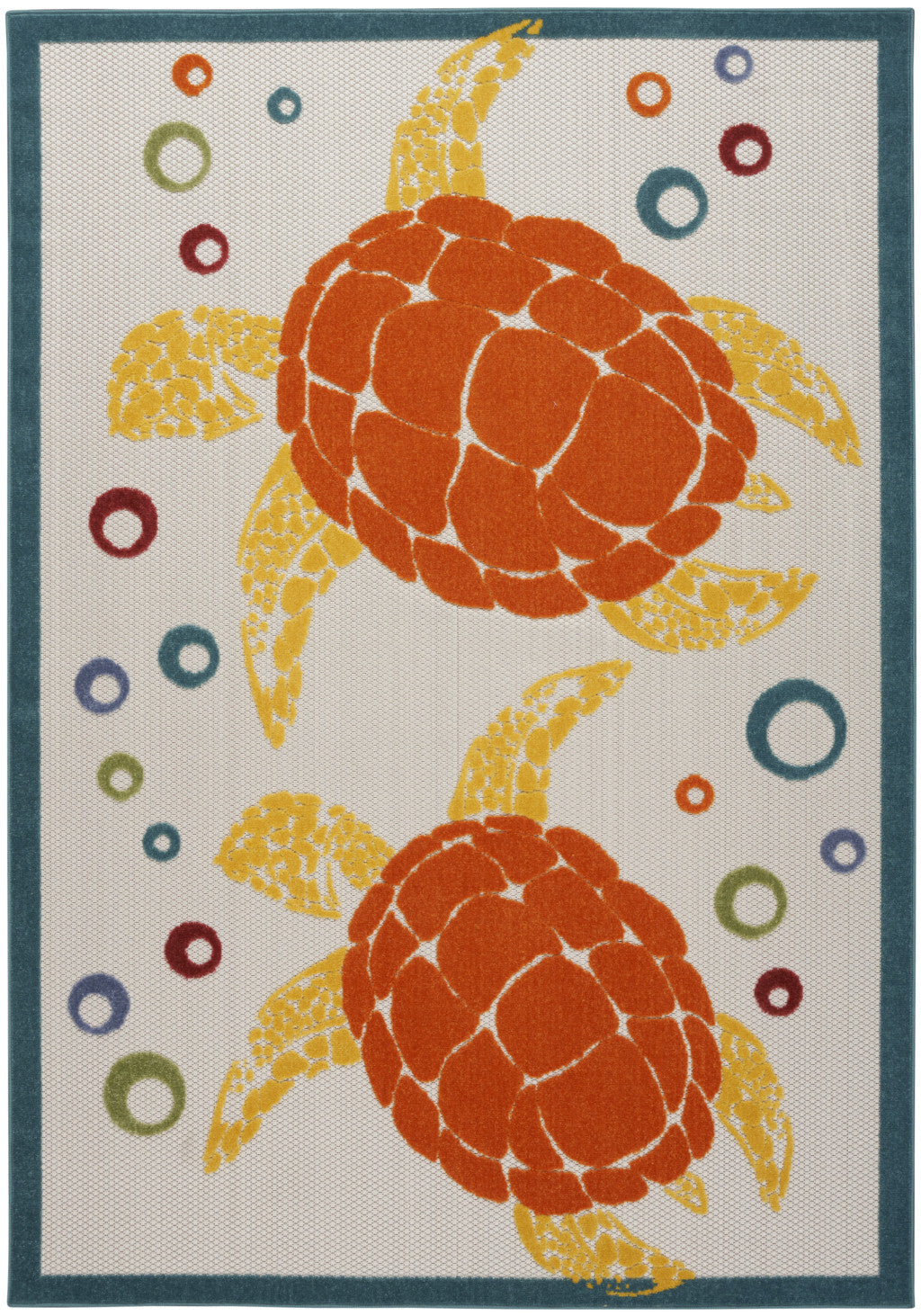 6' X 9' Teal And Orange Sea Turtle Indoor Outdoor Area Rug Homeroots Outdoor