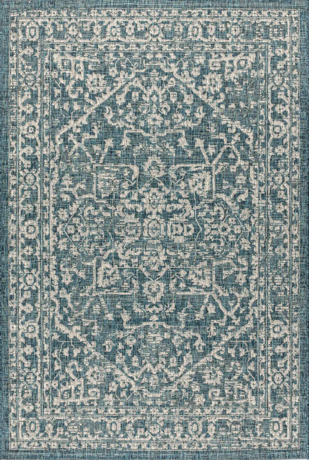 6' X 9' Teal Blue And Gray Medallion Indoor Outdoor Area Rug Homeroots Outdoor