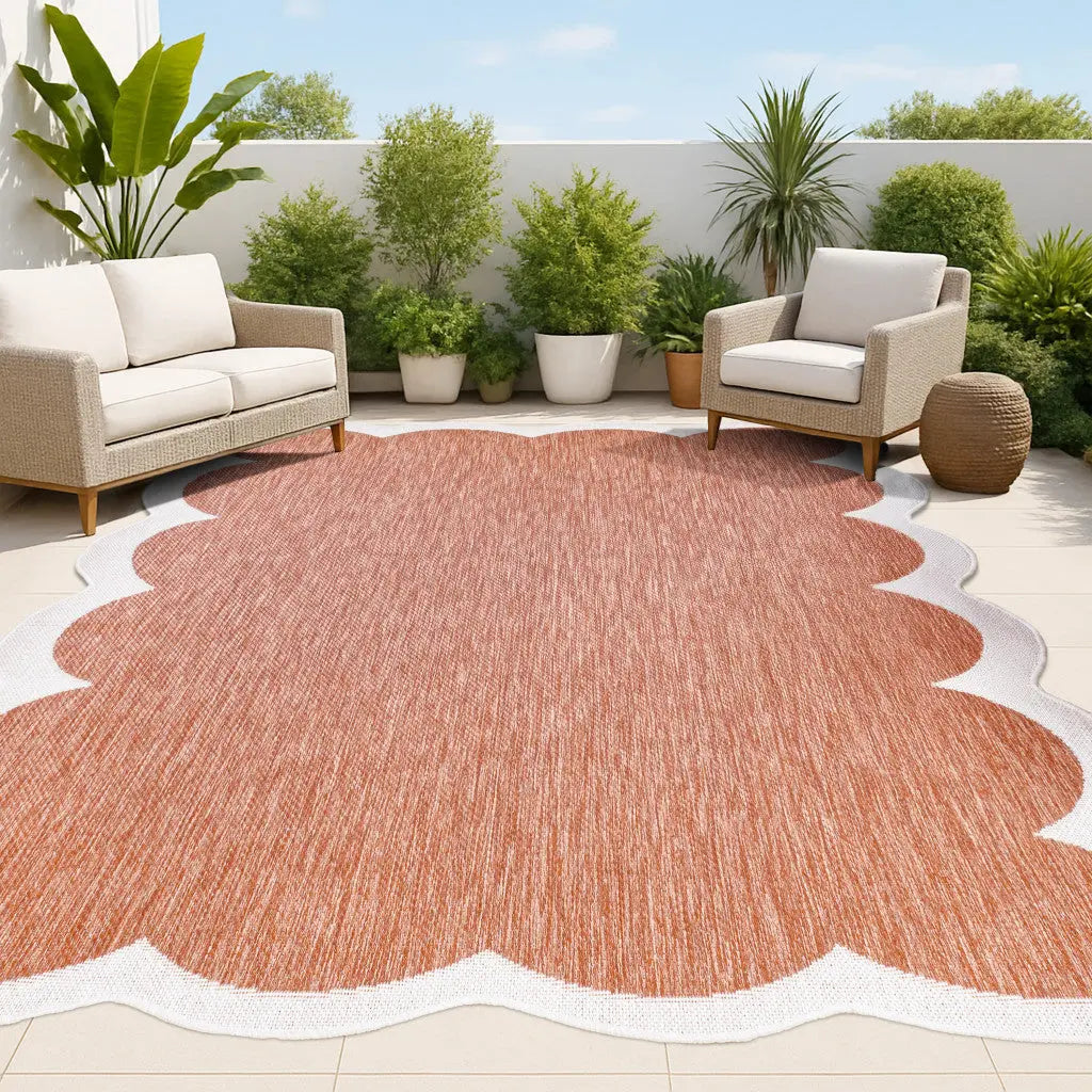 6' X 9' Terra Cotta And Cream Indoor Outdoor Area Rug Homeroots Outdoor