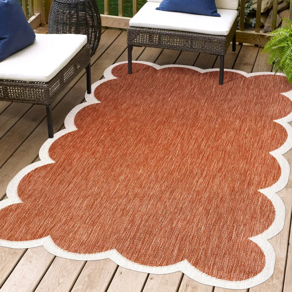 6' X 9' Terra Cotta And Cream Indoor Outdoor Area Rug Homeroots Outdoor