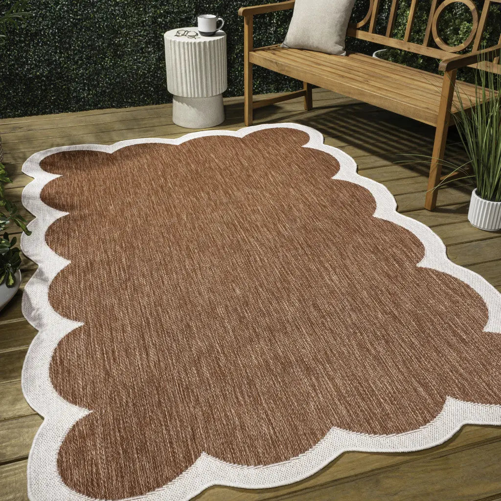 6' X 9' Terra Cotta And Cream Indoor Outdoor Area Rug Homeroots Outdoor