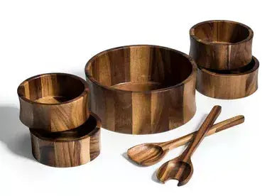 7 Piece - Large Salad Bowl with Servers and 4 Individuals Kalmar Home