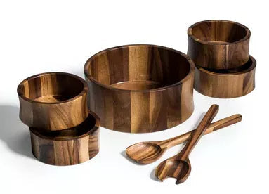 7 Piece - Large Salad Bowl with Servers and 4 Individuals Kalmar Home