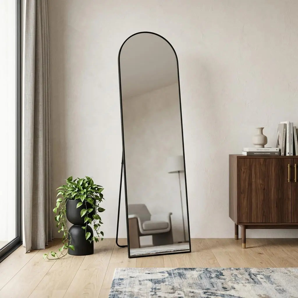 70" Black Aluminum Arch Freestanding And Wall Mounted Framed Full Length Mirror Homeroots Bed & Bath