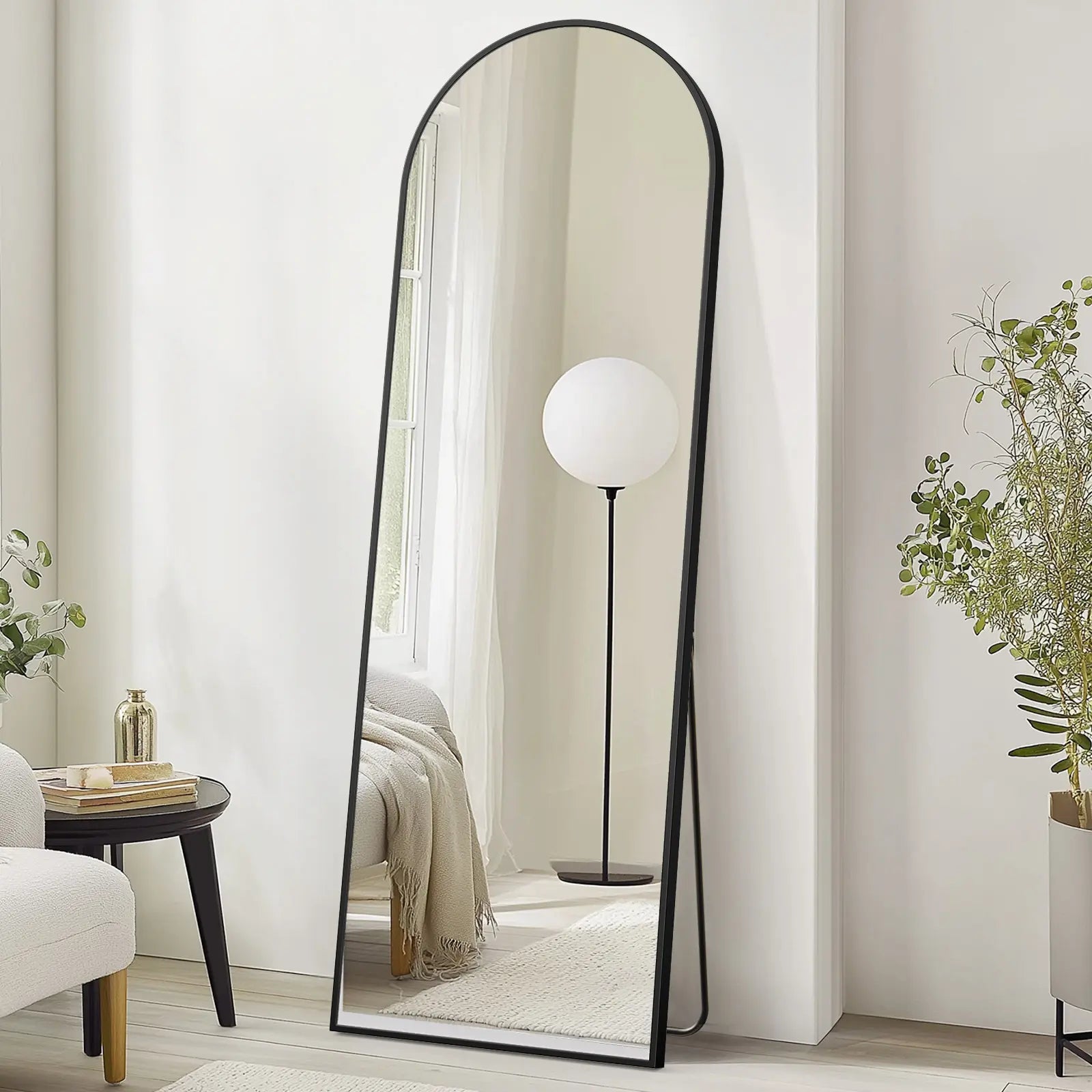 70" Black Aluminum Arch Freestanding And Wall Mounted Framed Full Length Mirror Homeroots Bed & Bath
