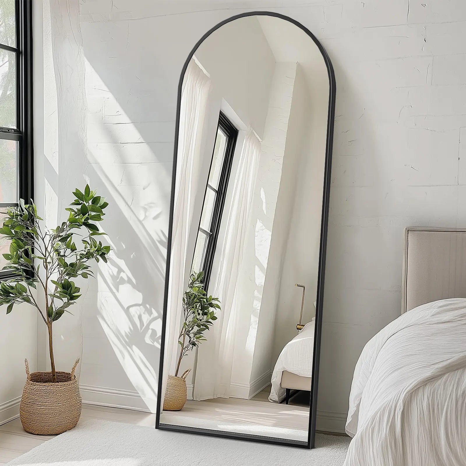 70" Black Aluminum Arch Freestanding And Wall Mounted Framed Full Length Mirror Homeroots Bed & Bath