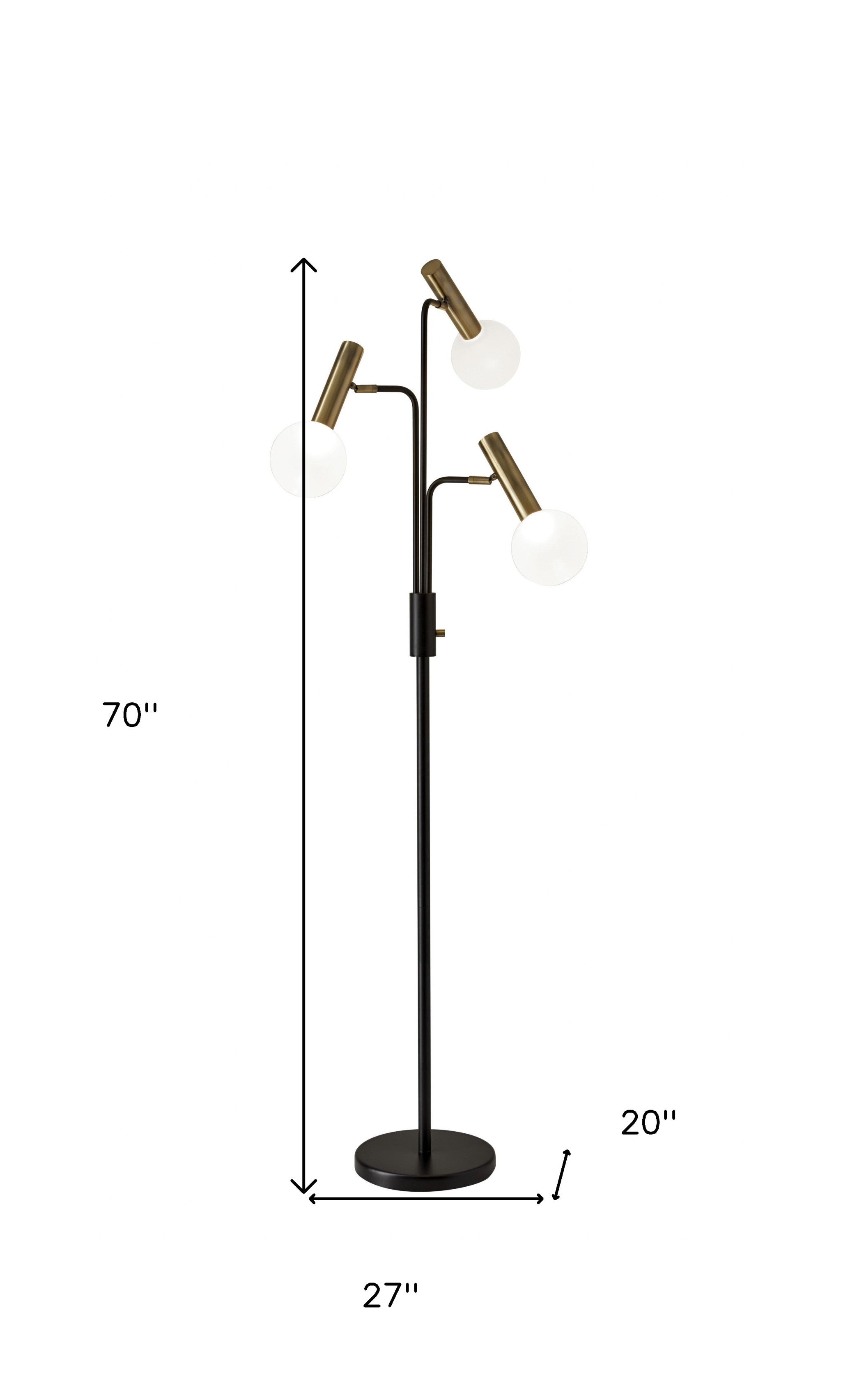 70" Black And Bronze Three Light LED Tree Floor Lamp With White - GreatEagleInc