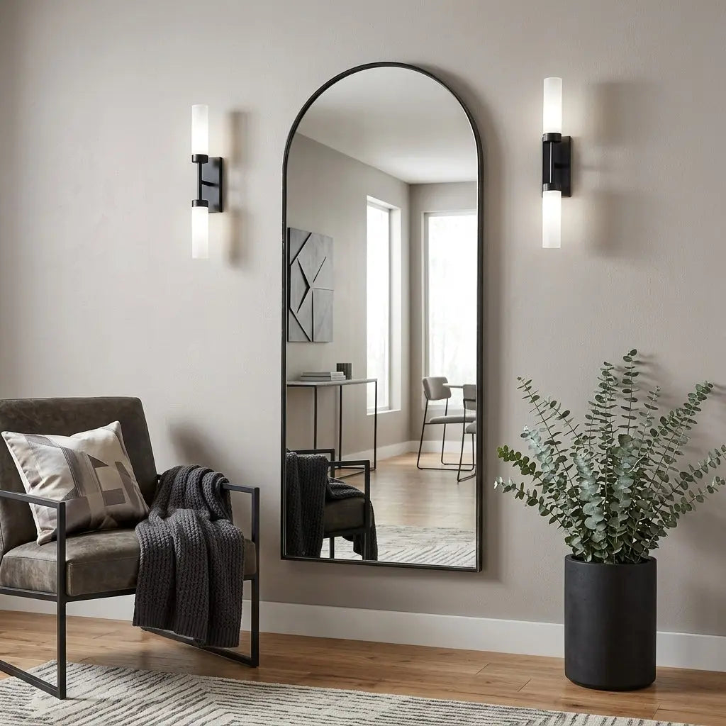 70" Black Metal Arch Framed Full Length Hanging Mirror Homeroots Bed & Bath