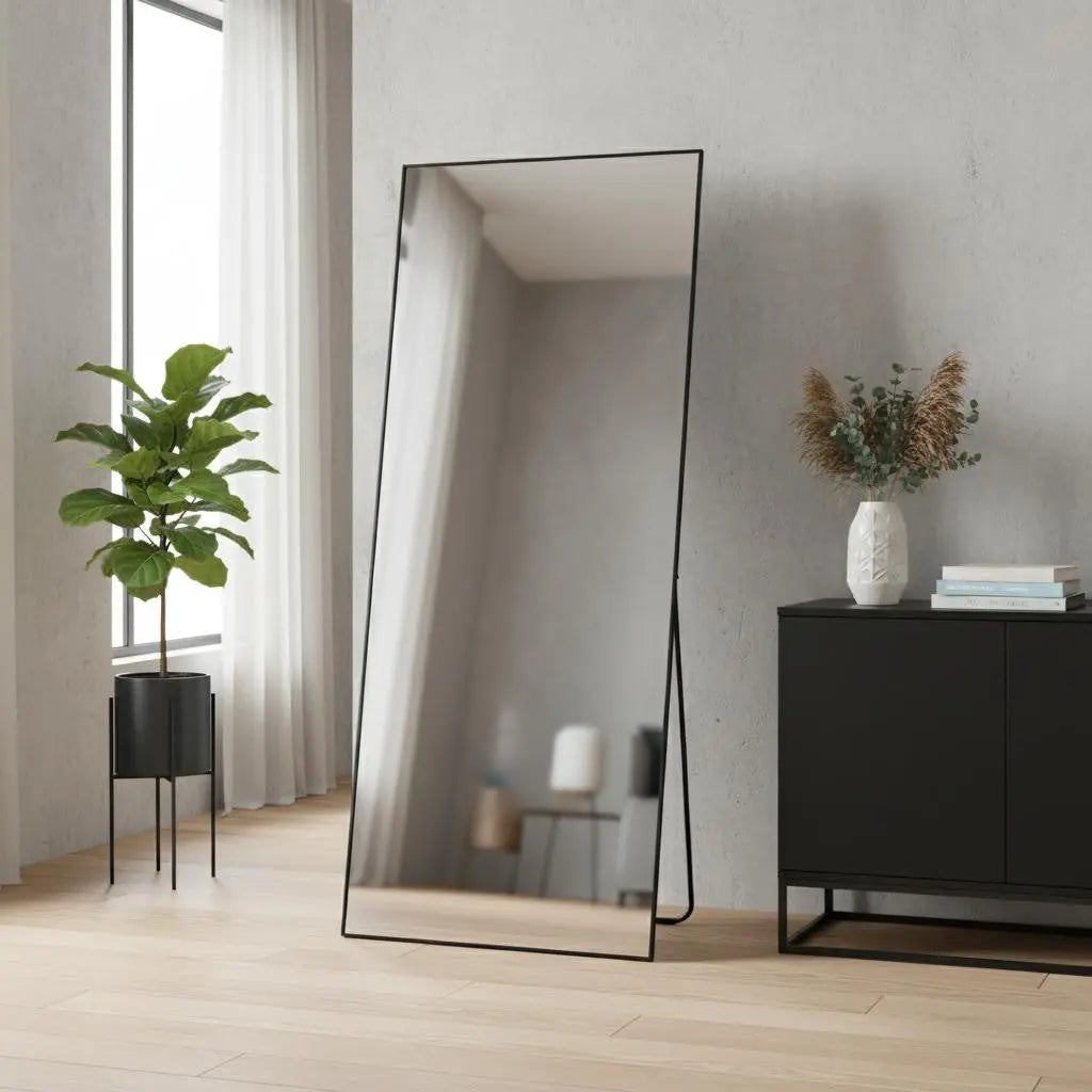 70" Black Metal Wall Mounted And Freestanding Framed Full Length Mirror Homeroots Bed & Bath
