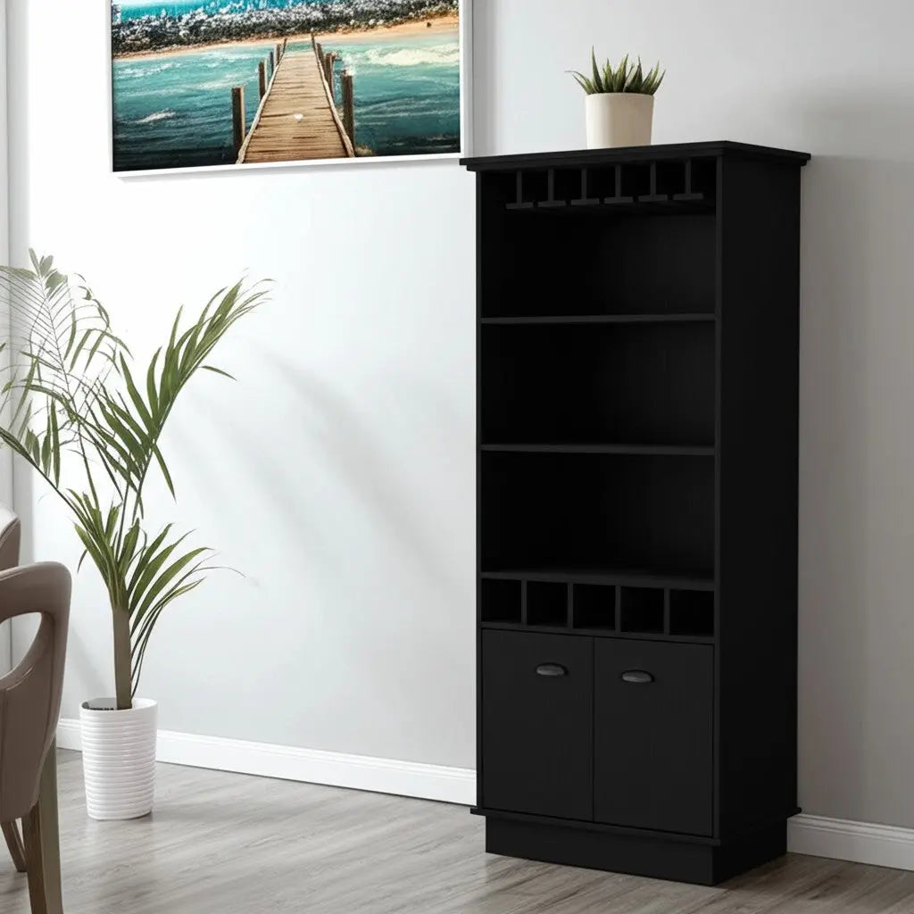 70" Black Wood Bar Cabinet With Two Doors Homeroots Kitchen & Dining