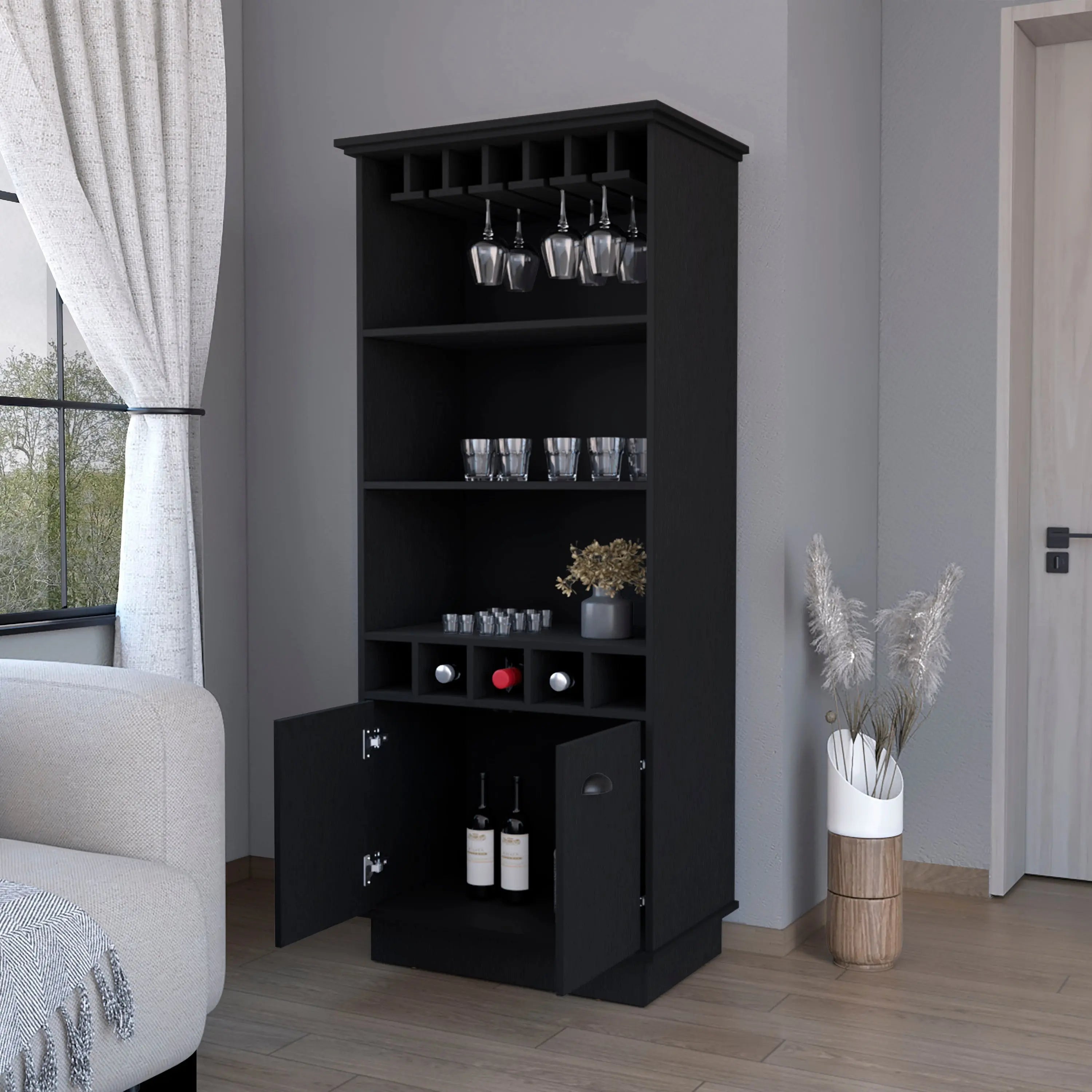 70" Black Wood Bar Cabinet With Two Doors Homeroots Kitchen & Dining