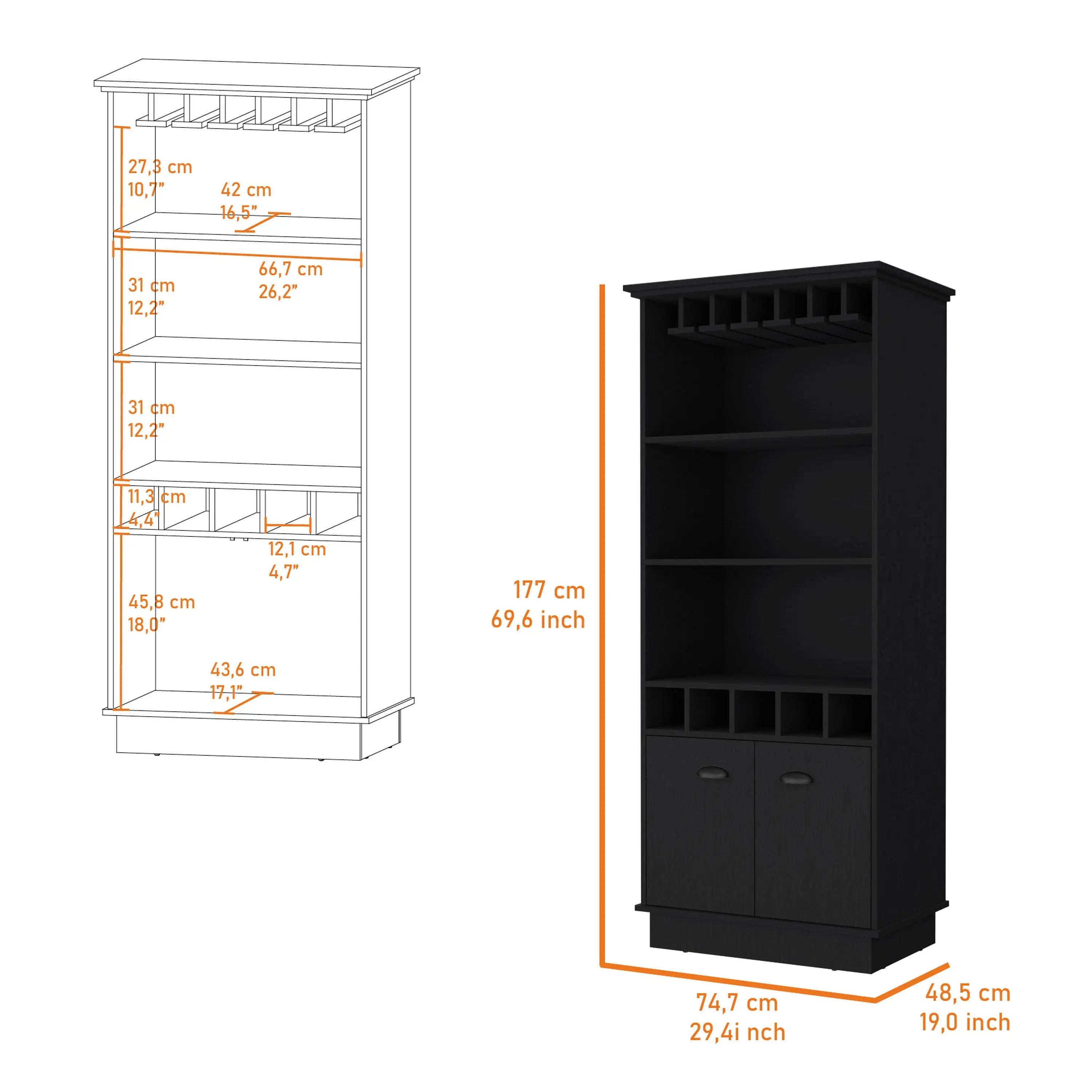 70" Black Wood Bar Cabinet With Two Doors Homeroots Kitchen & Dining