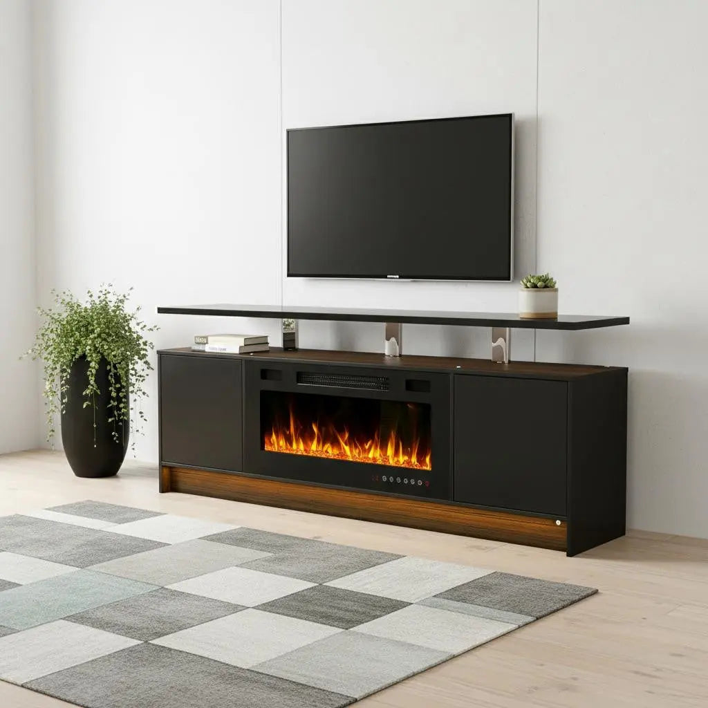 70" Black Wood Fireplace Entertainment Center With Fireplace Homeroots Living Room