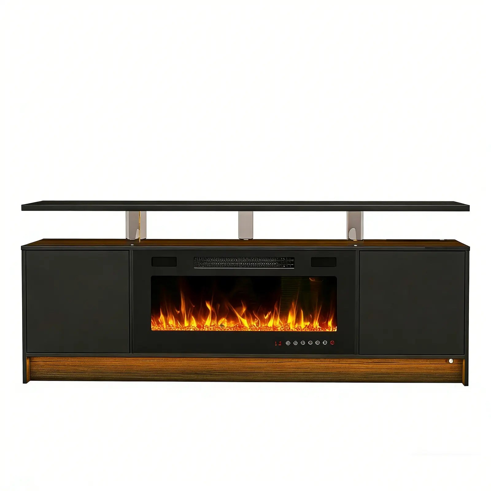 70" Black Wood Fireplace Entertainment Center With Fireplace Homeroots Living Room