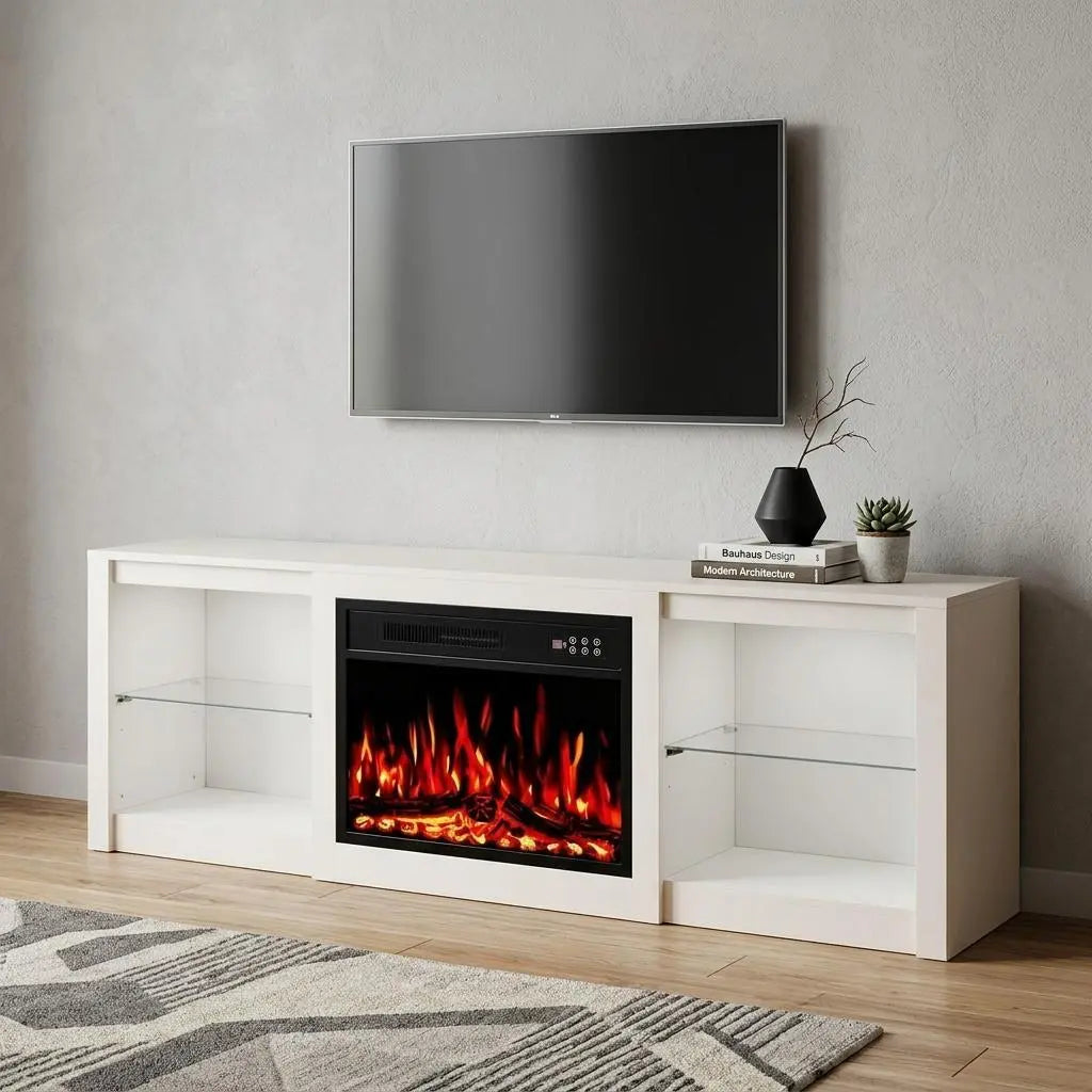 70" Black Wood Fireplace Entertainment Center With Fireplace Homeroots Living Room