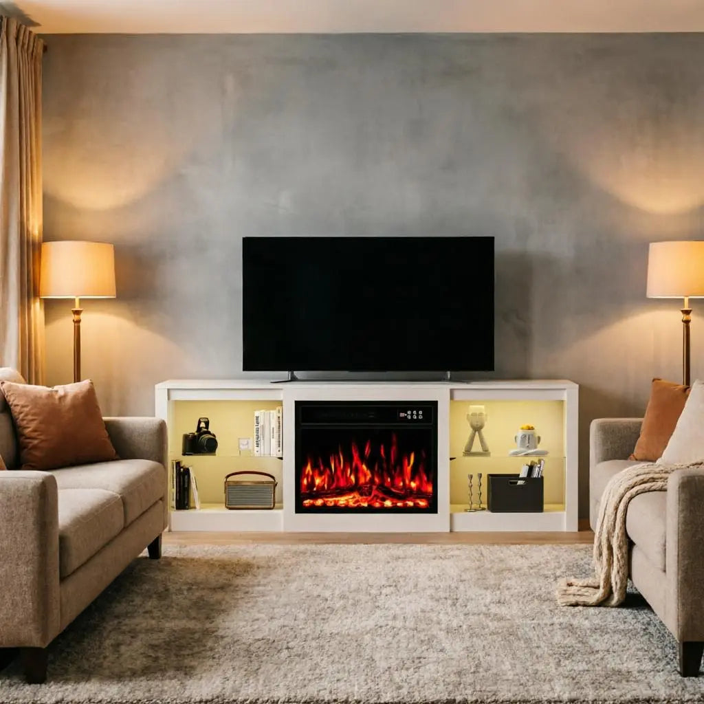 70" Black Wood Fireplace Entertainment Center With Fireplace Homeroots Living Room