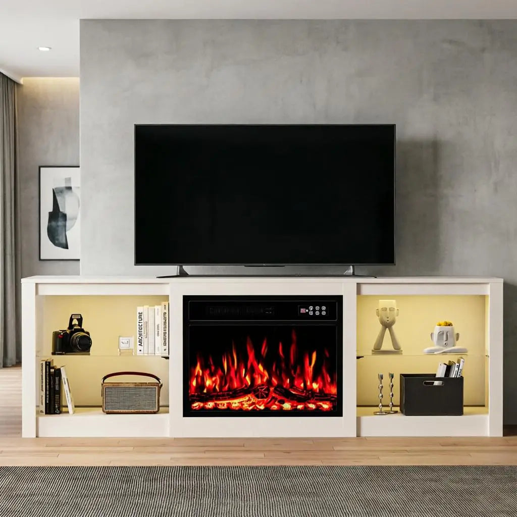 70" Black Wood Fireplace Entertainment Center With Fireplace Homeroots Living Room