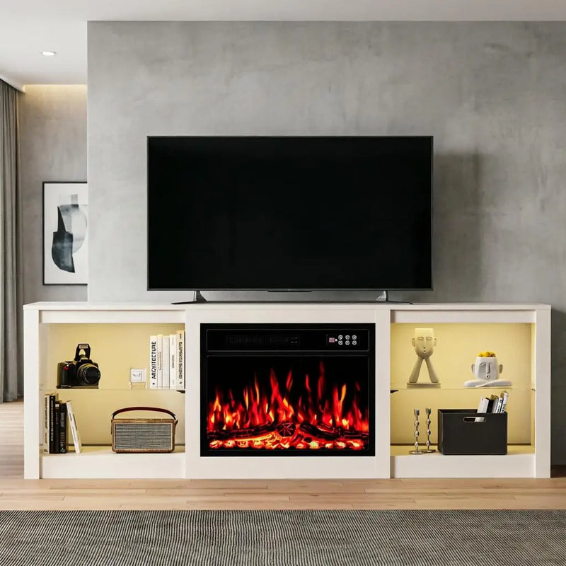 70" Black Wood Fireplace Entertainment Center With Fireplace Homeroots Living Room