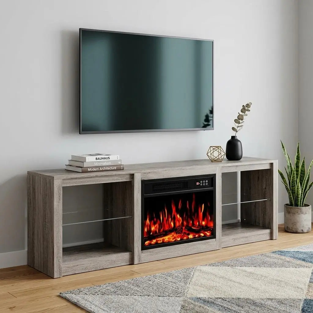 70" Black Wood Fireplace Entertainment Center With Fireplace Homeroots Living Room