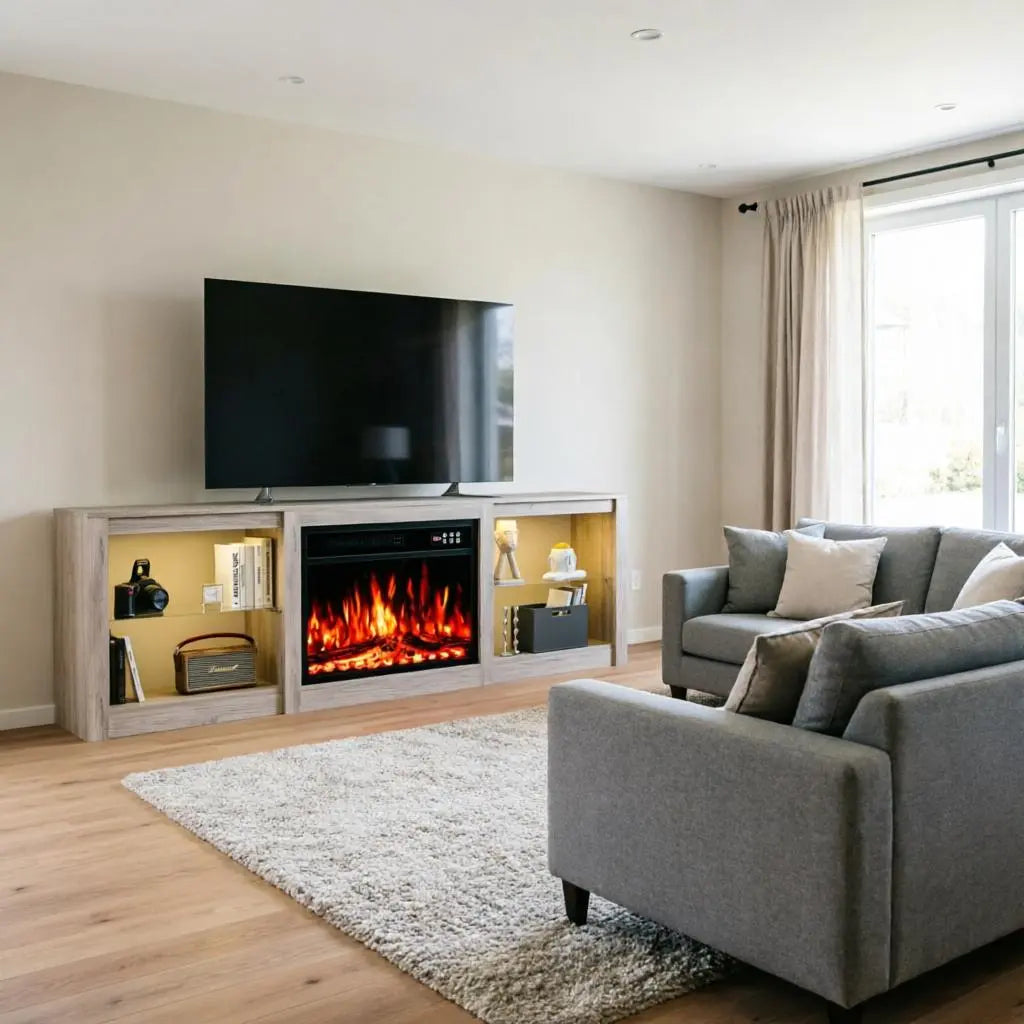 70" Black Wood Fireplace Entertainment Center With Fireplace Homeroots Living Room