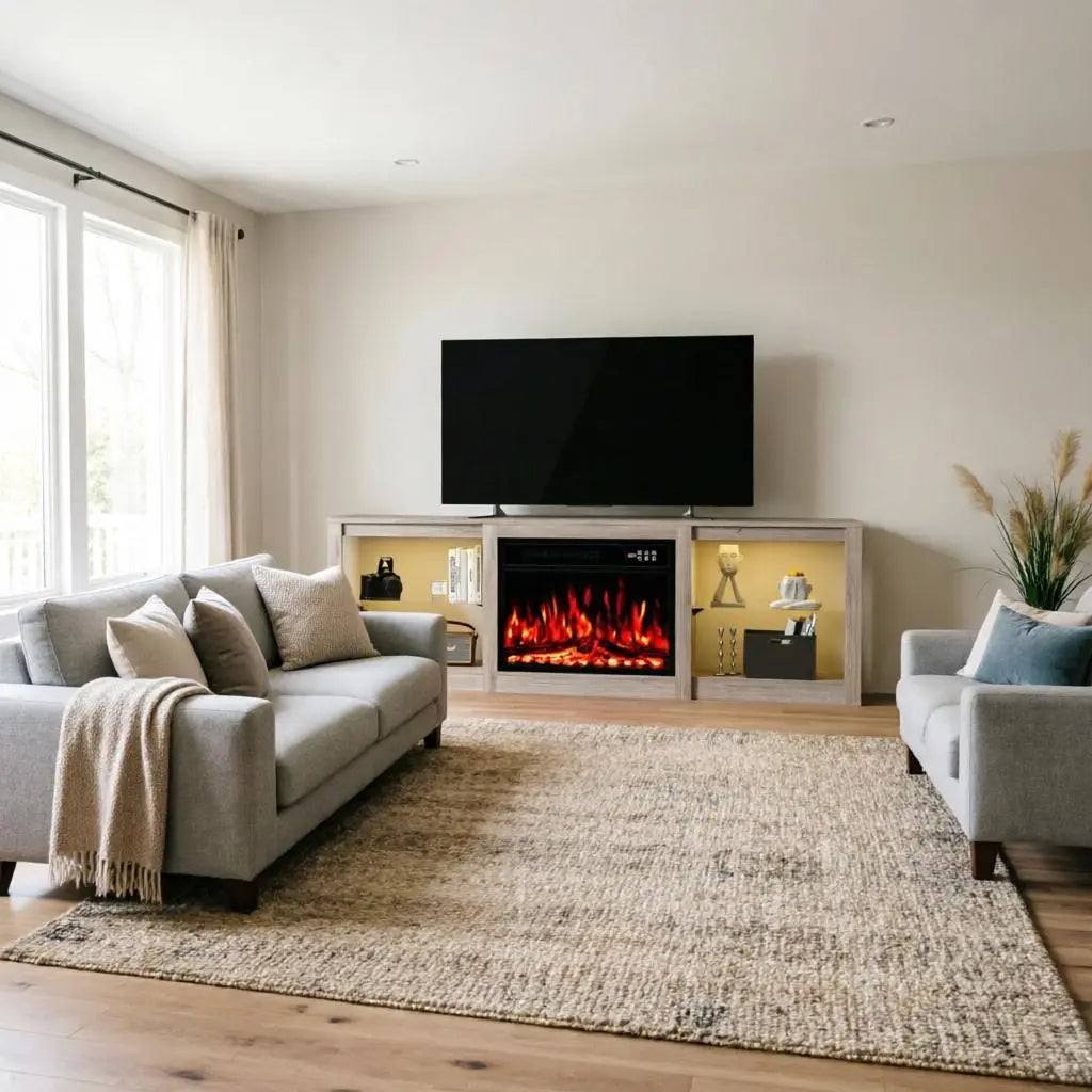 70" Black Wood Fireplace Entertainment Center With Fireplace Homeroots Living Room
