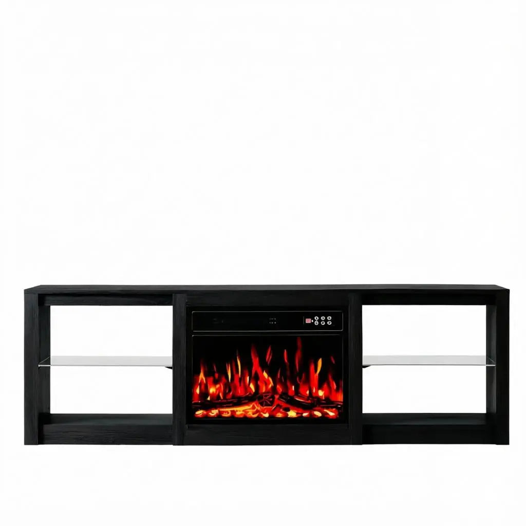 70" Black Wood Fireplace Entertainment Center With Fireplace Homeroots Living Room