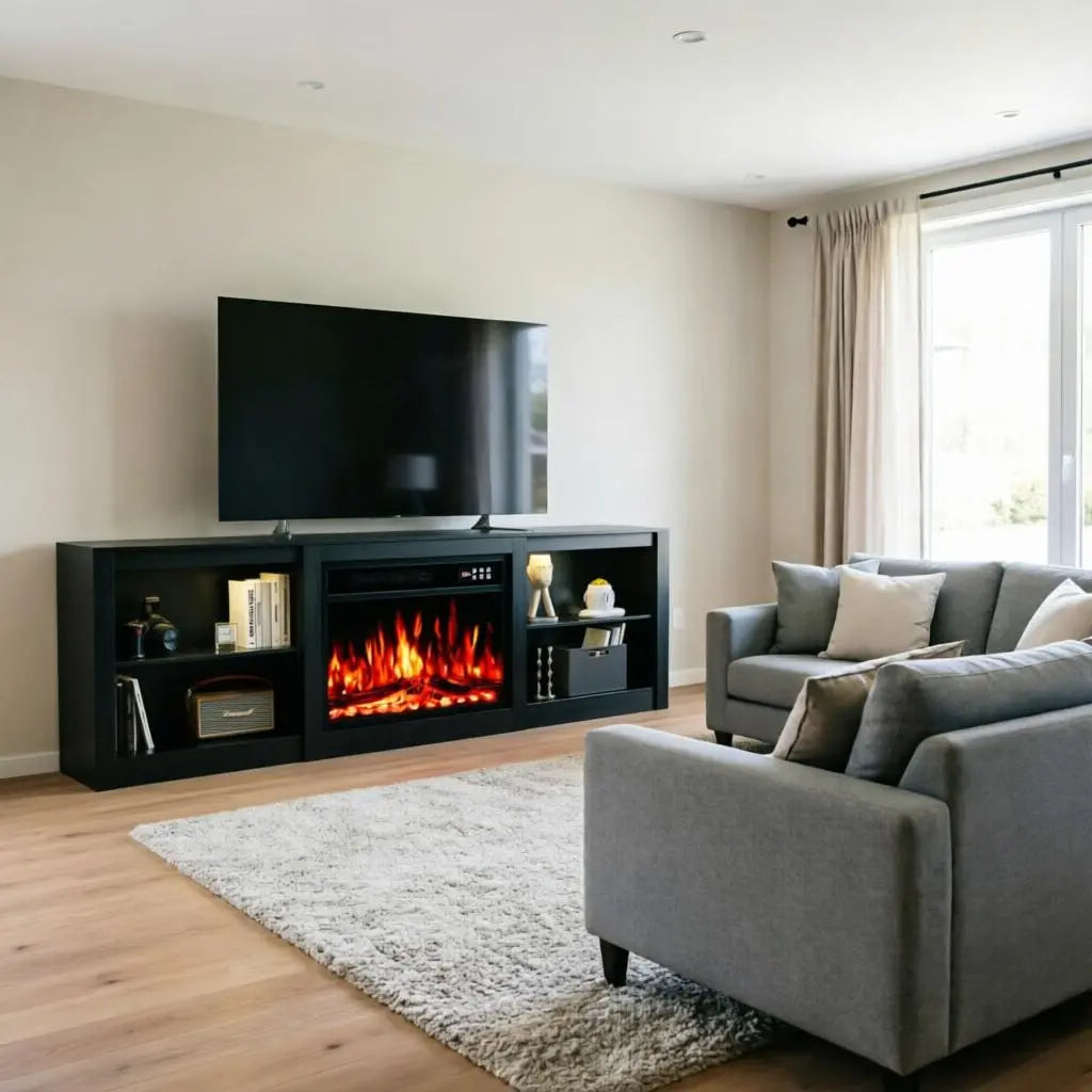 70" Black Wood Fireplace Entertainment Center With Fireplace Homeroots Living Room