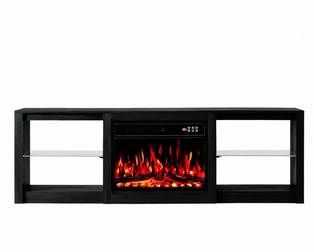 70" Black Wood Fireplace Entertainment Center With Fireplace Homeroots Living Room