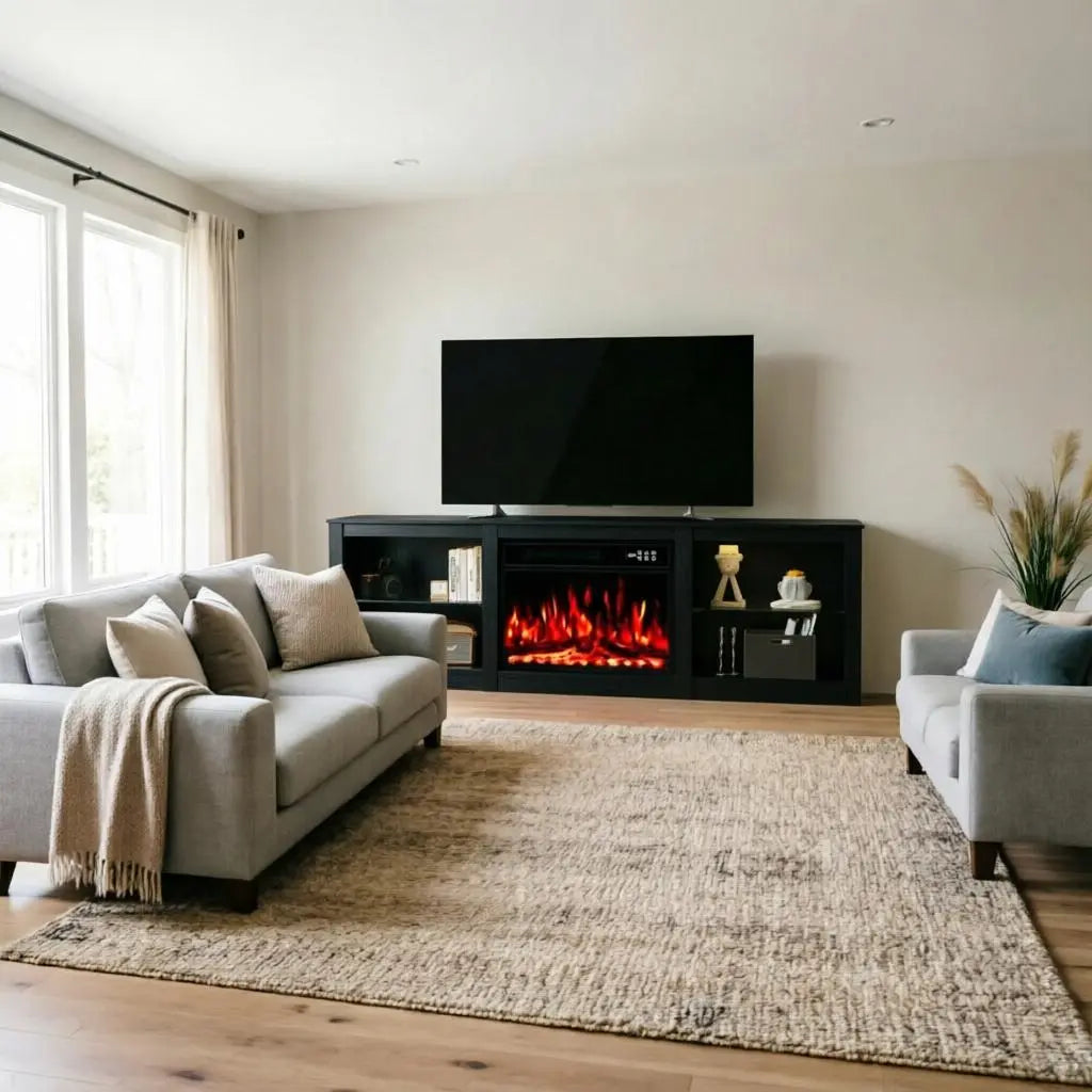 70" Black Wood Fireplace Entertainment Center With Fireplace Homeroots Living Room