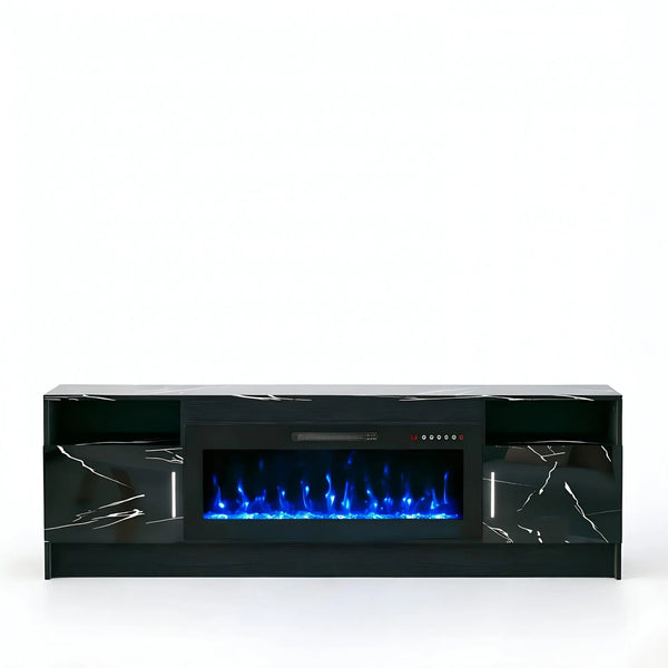 70" Black Wood Fireplace TV Stand With Fireplace Homeroots Living Room