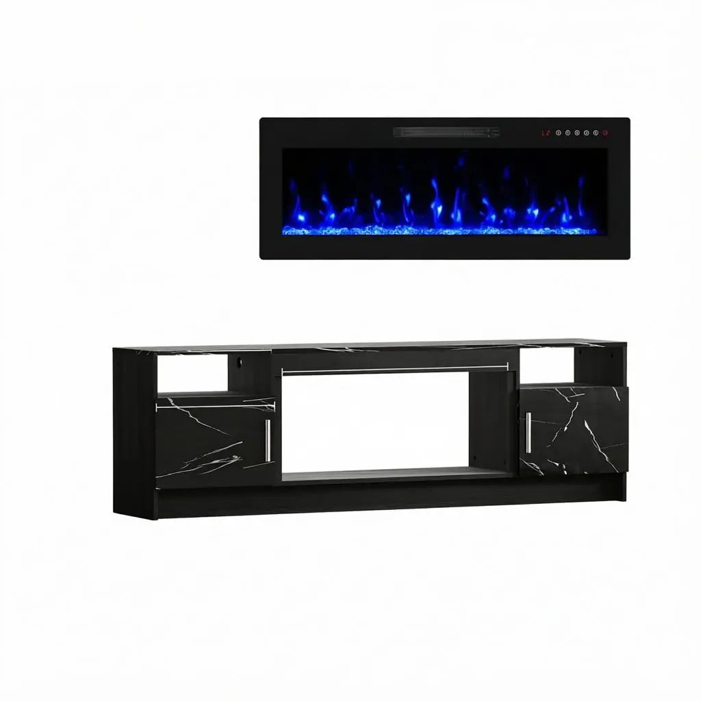 70" Black Wood Fireplace TV Stand With Fireplace Homeroots Living Room