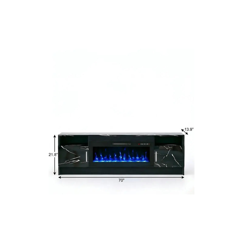 70" Black Wood Fireplace TV Stand With Fireplace Homeroots Living Room