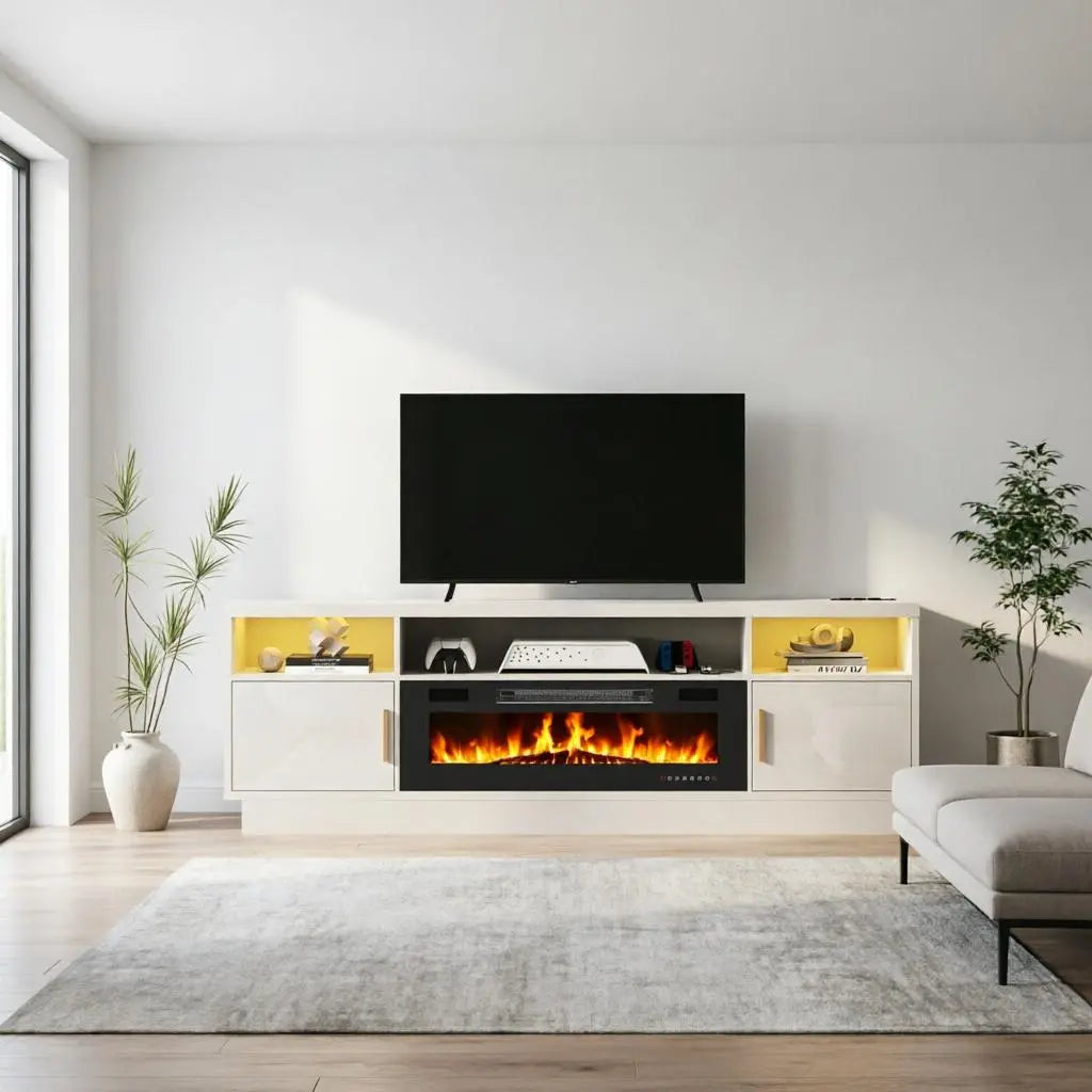 70" Black Wood Fireplace TV Stand With Fireplace Homeroots Living Room