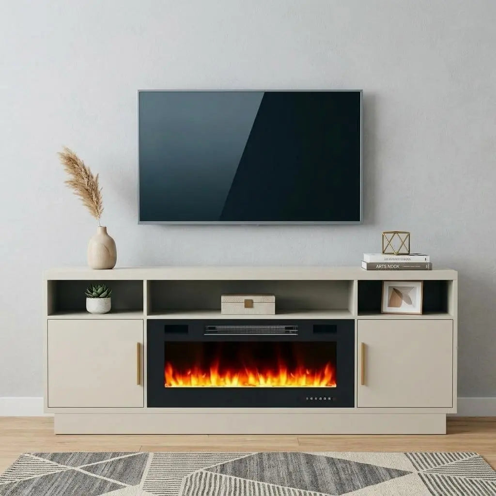 70" Black Wood Fireplace TV Stand With Fireplace Homeroots Living Room